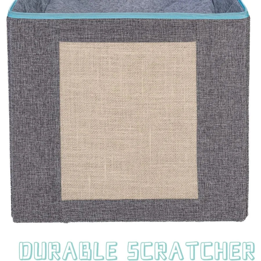 Cat Cube House Foldable Cat Condo with Reversible Cushion Scratch Pad for Small Cats Gray 13×13×15