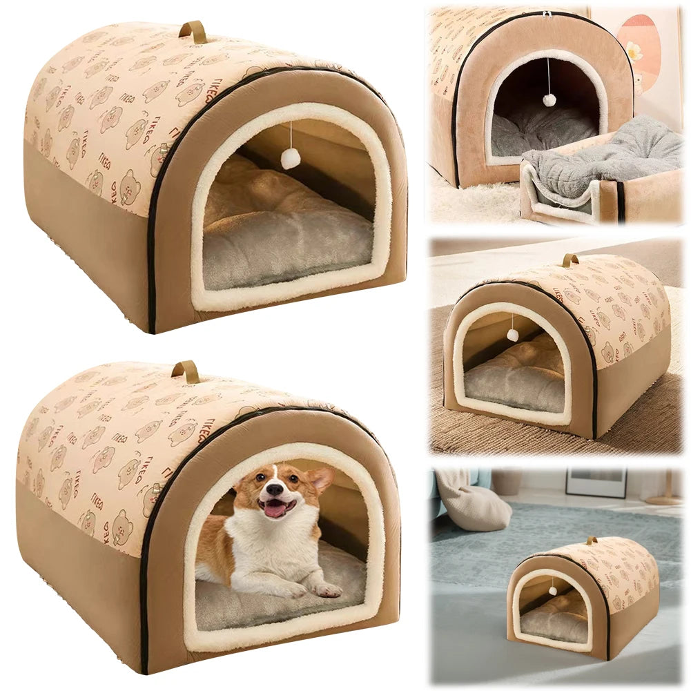 Dogs Bed Nest Detachable Plush Cotton Puppy Shelter Washable Soft Tent Dog House Comfortable Cat House Nest for Medium Dogs Cats