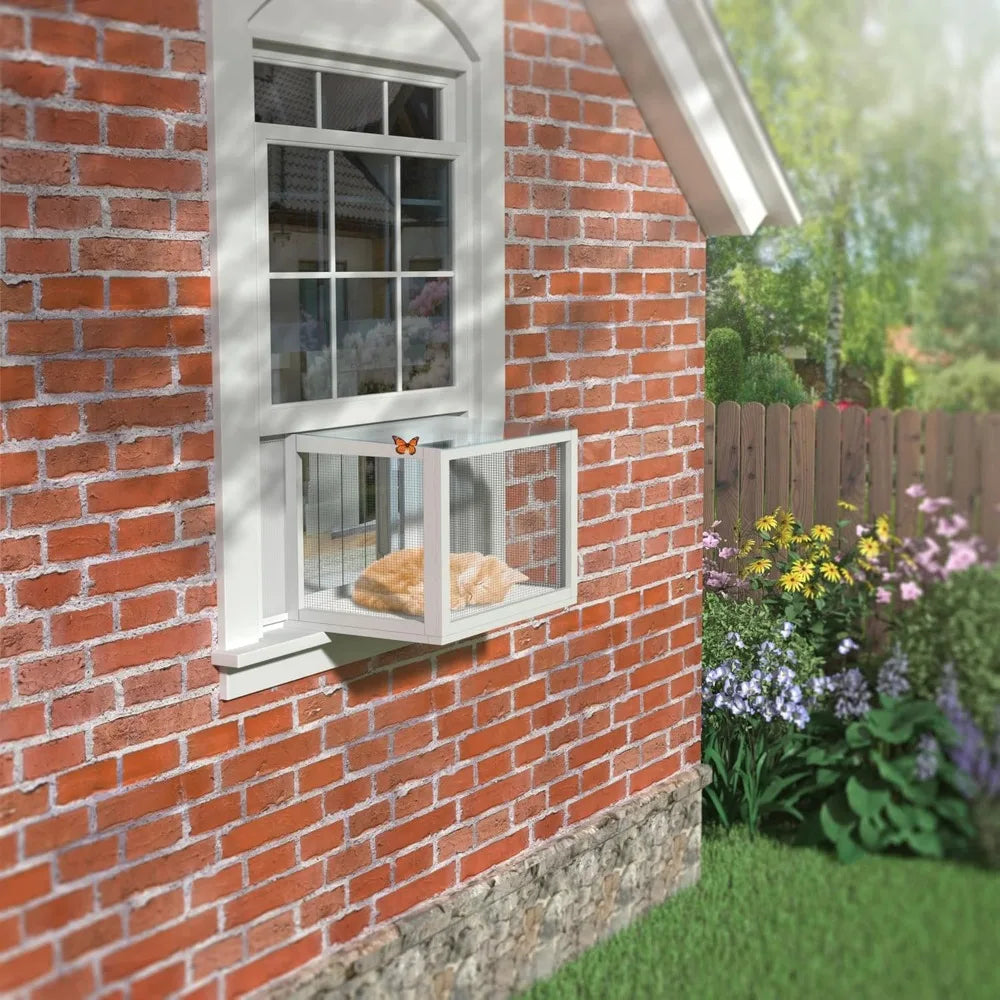 Cat Window Box, Universal Cat Window Perch Catio with Waterproof Transparent Top Fits Double Hung Frames 24" to 42.5" Wide, for