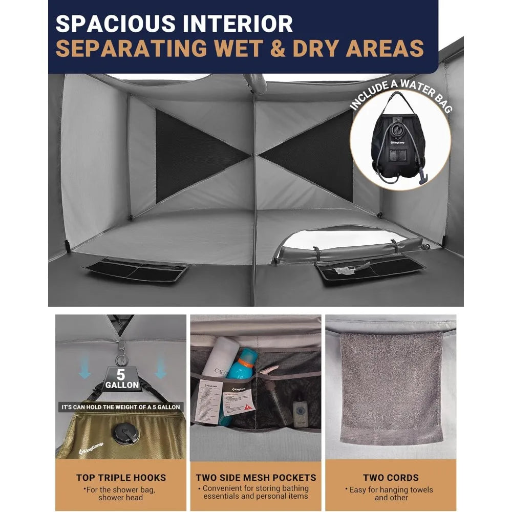 Camping Shower Tent, Portable Outdoor Privacy Toilet & Changing Tent Windproof & Waterproof Easy Setup 1 or 2 Room Shelter with