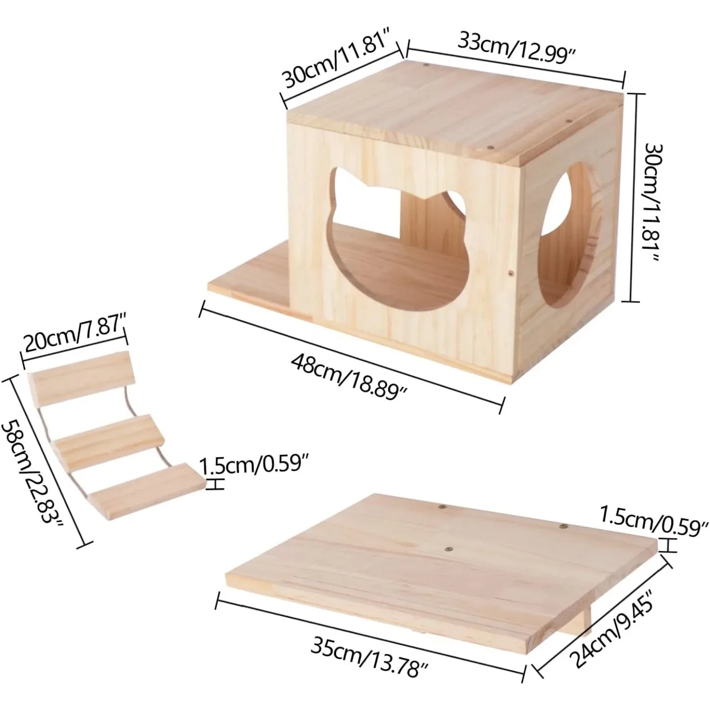 Wall-Mounted Cat Tree Climbing Furniture Set Indoor Wall Shelf Cat House Includes 2 Litters 4 Sets 2 Ladders 1 Column