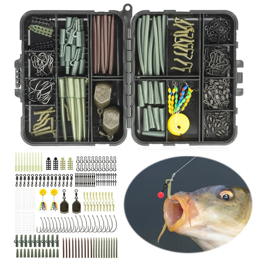 217Pcs Carp Fishing Accessories Set Clip Quick Change Snap Swivel Tail Sleeves Carp Fishing Terminal Fishing Accessories